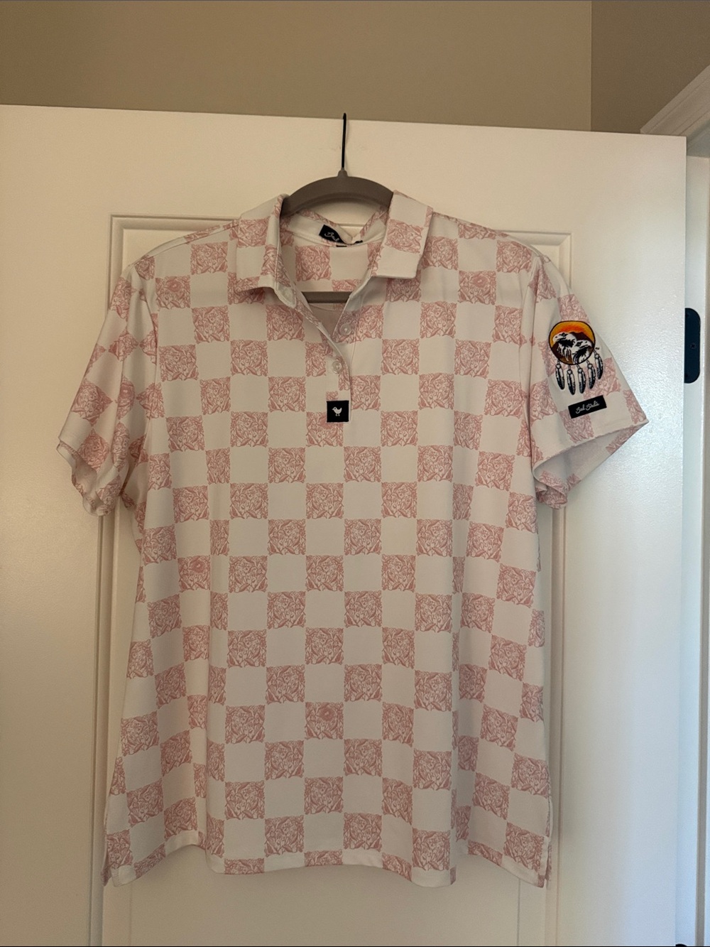 Bad Birdie Pink and White Check Polo